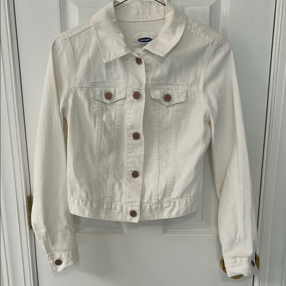 Old Navy Cream Jean Jacket Cropped Fitted